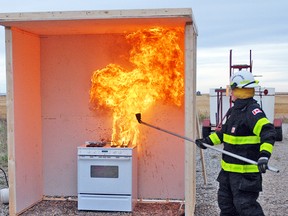 This is why water should never be used in an attempt to extinguish a grease fire. Make sure to have a fire extinguisher nearby. Vulcan firefighters put on a demonstration at the Tri-Services Building in recognition of the annual Fire Prevention Week.