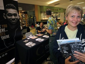 Bonnie Cowan cruised past the combined job/community services fair Thursday afternoon at the Tillsonburg Town Centre Mall. Contemporary job prospects are less attractive than when the local resident first began her working career, says Cowan. Jeff Tribe/Tillsonburg News