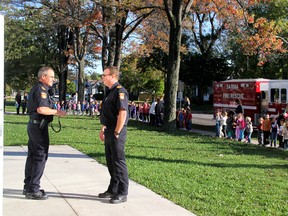 Students at P.E. McGibbon Public School exited their school in under two minutes during a practice fire drill Monday. The drill kicked of Fire Prevention Week in Sarnia. MELANIE ANDERSON/THE OBSERVER/QMI AGENCY