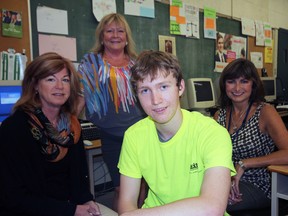 Sixteen-year-old Tillsonburg student Jack McCormick mixed business with pleasure at the Junior Achievement International’s Next Generation Leader's Forum in Halifax August 21 to 27. Flanking McCormick are (left to right): Mentor Jane Esseltine of Agrospray Ltd., President/CEO of JA London and District Bev Robinson, and Mentor Lori Van Opstal. Jeff Tribe/Tillsonburg News