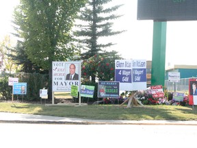 Election signs are cropping up in high visibility areas of Drayton Valley and Brazeau County ahead of the Oct. 21 election.