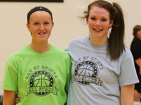 Sierra Peck, left, of CSS, and Dana Hedley, of BSS, were the junior MVPs at the 2013 Bay of Quinte girls basketball All-Star Classic, Monday night at Centennial. (Paul Svoboda/The Intelligencer)