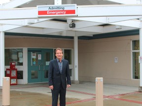 Wildrose Infrastructure Critic Drew Barnes stands outside the Whitecourt Healthcare Centre on Wednesday, Oct. 2 during a three week “broken promise” tour of Alberta.
Johnna Ruocco | Whitecourt Star