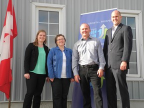 Dianne, Marianne and Dale Donaldson of Everspring Farms with MP Ben Lobb (Huron-Bruce). On Oct. 2, on behalf of Agriculture Minister Gerry Ritz, Lobb announced an investment to Everspring Farms Ltd. for the production of flour and sprouted seed products ingrained with DHA/EPA omega 3.