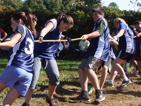 The Sacred Heart senior tug-of-war team (members Alexandra, Avery, Evan, Dharma, Aleq, Clayton, Owen and Remi) earned its class a strong fundraising start for its year-end trip by taking top honours at the Walsh Fair. Contributed Photo