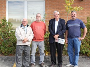Bob Labelle, Food Bank Board Member, Bernie Sigouin, Board Member, Bill Laidlaw, OAFB Executive Director and Claude Rocheleau, Food Bank Manager, spoke about the need for variety and quality food donations here in Cochrane last week.