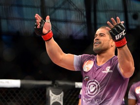 Rousimar Palhares reacts after defeating Mike Pierce during UFC Fight Night at Jose Correa Arena in Brazil October 9, 2013. (Jason Silva-USA TODAY Sports)
