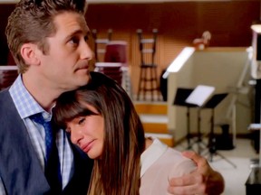 Matthew Morrison and Lea Michele in the Glee episode called The Quarterback, in tribute to Cory Monteith. (Handout/Fox)