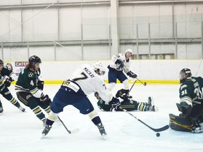 The Spruce Grove Saints — seen here at the AJHL Showcase — improved their record with two wins on the road. - Thomas Miller, Reporter/Examiner
