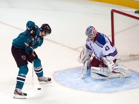 Tomas Hertl used a slick move to score on Martin Biron during a four-goal performance on Oct. 8. The goal was amazing, but did it disrespect the game? Mandatory (Szczepanski-USA TODAY Sports)