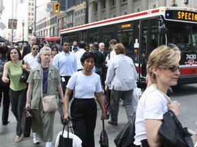 TTC users wait for shuttle buses during a closure. (Sun files)