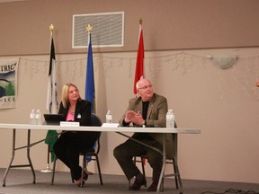 Maryann Chichak (l) and Trevor Thain (r) debated the issues during an all candidates forum on Tuesday, Oct. 8.
Celia Ste Croix | Whitecourt Star