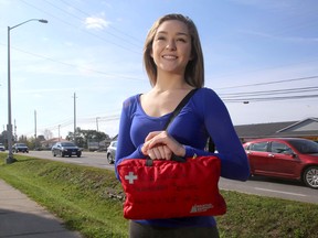 Rebekah Traynor enrolled in the La Salle Secondary School's Emergency Response Training Program, helped a woman involved in an accident last month. She standing at the scene of the accident on County Road 15 on Tuesday. 
IAN MACALPINE/KINGSTON WHIG-STANDARD/QMI AGENCY
