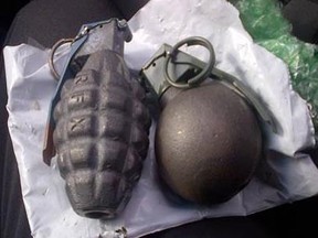 A package containing decorative hand grenades recently shut down a federal government building in Sarnia's downtown core.
SARNIA POLICE PHOTO