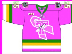 The Portage Terriers will wear special pink uniforms commemorating breast cancer awareness month during their Oct. 24 home game against the Steinbach Pistons.