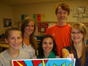 Members of Parkside's Me to We group will be collecting non-perishables on Halloween for Caring Cupboard foodbank. Representing the social justice club are student Graham Vaughan, Grade 10, teacher advisor Lauren Conley, students Fiona Campbell, Grade 10, Greg Spandenberg, Grade 10, and Joelle Axford, Grade 11. (Eric Bunnell, Times--Journal)