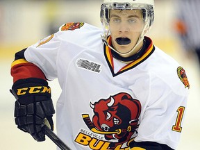 Michael Cramarossa scored his first goal of the season for the Belleville Bulls Friday night in Erie, PA. (Aaron Bell/OHL Images)
