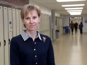 Beth Giorno, community chair and parent representative  for Frontenac county schools, inside Frontenac Secondary School in Kingston on Monday. (Ian MacAlpine The Whig-Standard)