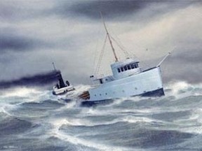 An artists' rendition of the Charles S. Price battling hurricane-strength winds and 35-foot waves in the Great Lakes Storm of 1913. SUBMITTED PHOTO