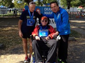 Trevor Wakelin poses with his brother Neil (l) and his friend John Stanton (r) after completing the Kelowna International Marathon on Sunday Oct. 13.
submitted