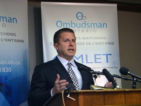 Ontario Ombudsman Andre Marin speaking at a news conference in London, Ont Oct.22,2013. His investigation called a  luncheon attended by seven of London city council members including Mayor Joe Fontana "a clear violation" of the Municpal Act. SHOBHITA SHARMA/LONDONER/QMI AGENCY