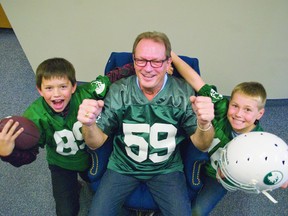 Pitbulls quarterback Andrew Stasiuk,9 and middle linebacker Brock Miller, 9, will hit the Investers Group Stadium gridiron on Oct. 27. This is the first time a Pitbulls team has made the Manitoba Minor Football Association Atom Championship. (Svjetlana Mlinarevic/Portage Daily Graphic/QMI Agency)