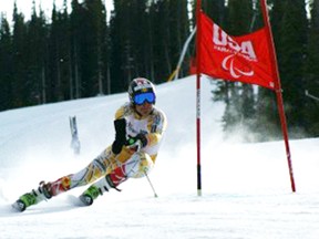 Parkland County’s Kirk Schornstein, in action at a race in the U.S., has his sights set on making Canada’s paralympic downhill ski team for the 2014 Games in Sochi, Russia this coming March. - Gord Montgomery, Reporter/Examiner