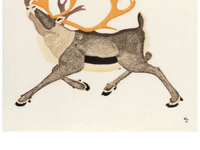 Tim Pitsiulak, Dominant Caribou, stonecut and stencil. (Courtesy of Kamille Parkinson)