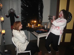 In the kitchen of Mather Walls House, a mad doctor uses dental torture on her helpless victim.