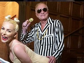 Hugh Hefner, and wife Crystal, went as Robin Thicke and Miley Cyrus for Halloween. (instagram.com/crystalhefner)