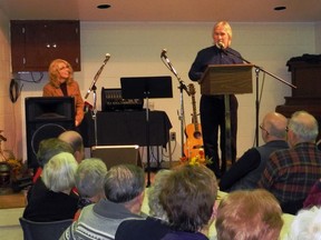 Jim Ryan speaks to guests and OPAL members, during OPAL’s 21st Anniversary Dinner at the Mitchell & District Community Centre last Wednesday, Oct. 23. KRISTINE JEAN/MITCHELL ADVOCATE