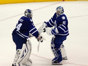 Toronto Maple Leafs goalies James Reimer and Jonathon Bernier.
QMI Agency