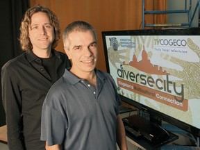 TVCogeco staff producer Michael Pontbriand, left, and volunteer community producer Joe Santos are working on the third season of DiverseCity, a showcase of multiculturalism in Kingston.
Michael Lea The Whig-Standard