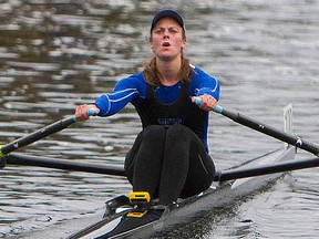 STSS grad Allison Demaiter of UOIT rows to a gold medal at the CURA finals in Montreal. (AL FOURNIER/UOIT Athletics)