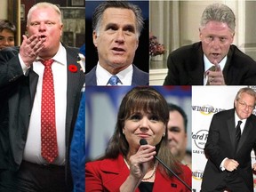 Toronto Mayor Rob Ford, Mitt Romney, Bill Clinton, Jerry Springer and Christine O'Donnell are seen in this combination file photo. (REUTERS FILE)