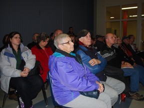 More than 65 people pack a room at Fanshawe College's St. Thomas-Elgin campus Thursday evening for a meeting about a proposal to widen Fairview Ave. The proposal would widen Fairview from two lanes to four lanes between Elm St. and Southdale Line to accommodate traffic from future housing developments. (Ben Forrest, Times-Journal)