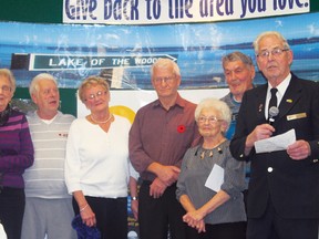 Ron Baker, far right, and other supporters of the Kenora Railway Museum thank the community foundation for the $6,500 received  at the granting ceremony on Nov. 6.