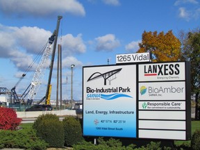 BioAmber's $125-million bio-succinic acid plant, under construction on Vidal Street in Sarnia, is on schedule to be completed late in 2014. PAUL MORDEN/ THE OBSERVER/ QMI AGENCY