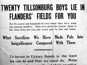 A sponsored victory loan ad in the Tillsonburg Liberal, November 1918.