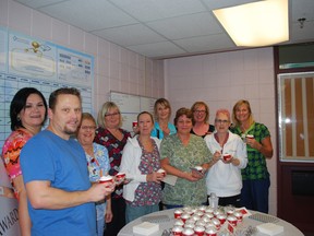 St. Thomas-Elgin General Hospital staff celebrate their Platinum Level Quality Health Care Workplace Award from the Ontario Hospital Association and the Ministry of Health and Long Term Care with ice cream cupcakes on Tuesday. This is their fourth consecutive year winning the award, which recognizes the innovation and teamwork at STEGH that ensures a high quality workplace and signifies STEGH's ongoing efforts to improve patient care. Dakota Moes/Times-Journal