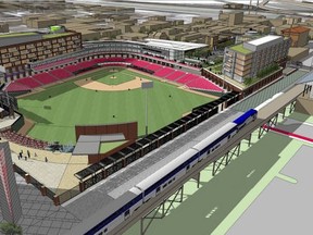 A rendering of the proposed 7,200-seat ballpark  in Richmond, Virginia's Shockoe Bottom neighborhood. (CITY OF RICHMOND HANDOUT)