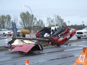 Intelligencer file photo
William Goodfellow, who was 20 years old at the time of this single-vehicle crash at the intersection of Dundas Street and Bay Bridge Road in October 2011, was sentenced by Justice Richard Byers in Belleville court Tuesday morning.