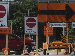 The Richmond St. ramp exit of the Don Valley Parkway was shut down leading to Eastern Ave. and Front St. in August 2013. (Jack Boland/Toronto Sun)