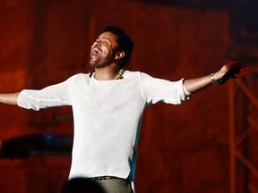 Jamaican reggae singer Shaggy gestures as he performs during the 49th International Festival of Carthage at the Roman Theatre of Carthage, in Tunis July 17, 2013. (REUTERS)