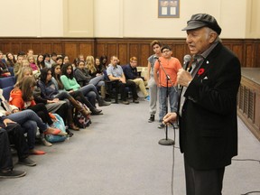 Holocaust survivor Nate Leipciger speaks to high school students at KCVI about his time in Nazi concentrations camps.
Michael Lea The Whig-Standard