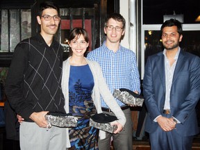 : Four new physicians to Goderich (left to right), Dr. Paul Gill, Dr. Katayun Treasurywala, Dr. Benjamin Pook and Dr. Lalit Krishna, were officially welcomed to the community during a special event held at J’s Bistro on Wed, Nov. 13. In July of next year, Goderich will also welcome Dr. Mark Reddington, a psychiatrist who will be part of the Huron County Mental Health program. (DAVE FLAHERTY/GODERICH SIGNAL-STAR)