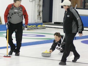 The Grove’s Ron Corman delivers a rock during the final game of the Grove Curling Club’s senior open held from Nov. 1 to 3. While his team didn’t manage a win here, they still walked away with $1,500 in prize money for finishing second. The winners of the event were the foursome of skip Mickey Pendergast, Rob Genoway, Kevin Pendergast and Terry Gair. For their efforts the team split a cheque for $2,500. - Gord Montgomery, Reporter/Examiner