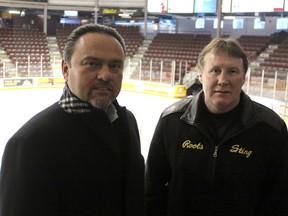 Sarnia Sting President Larry Ciccarelli, left, and Vice-President Bill Abercrombie will find themselves in the driver's seat of OHL trade negotiations as the team gets closer to the deadline. TARA JEFFREY/ THE OBSERVER/ QMI AGENCY