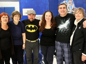 Members of the Limestone Teachers' Theatre Company include, from left, Anne Peace-Fast, Amy Baker, Harley Gallagher, Jenn Chanook, Marc Veno and Sandie Cond. They were performing a play at Collins Bay Public School.
Michael Lea The Whig-Standard