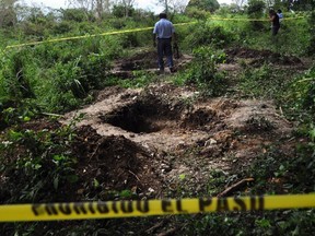 The bodies of seven people were found buried in several hidden graves in a rural area near the Mexican resort city of Acapulco, much like the one found by the Mexican Navy earlier this year in Veracruz pictured above, local media reported on Saturday.

REUTERS/Yahir Ceballos